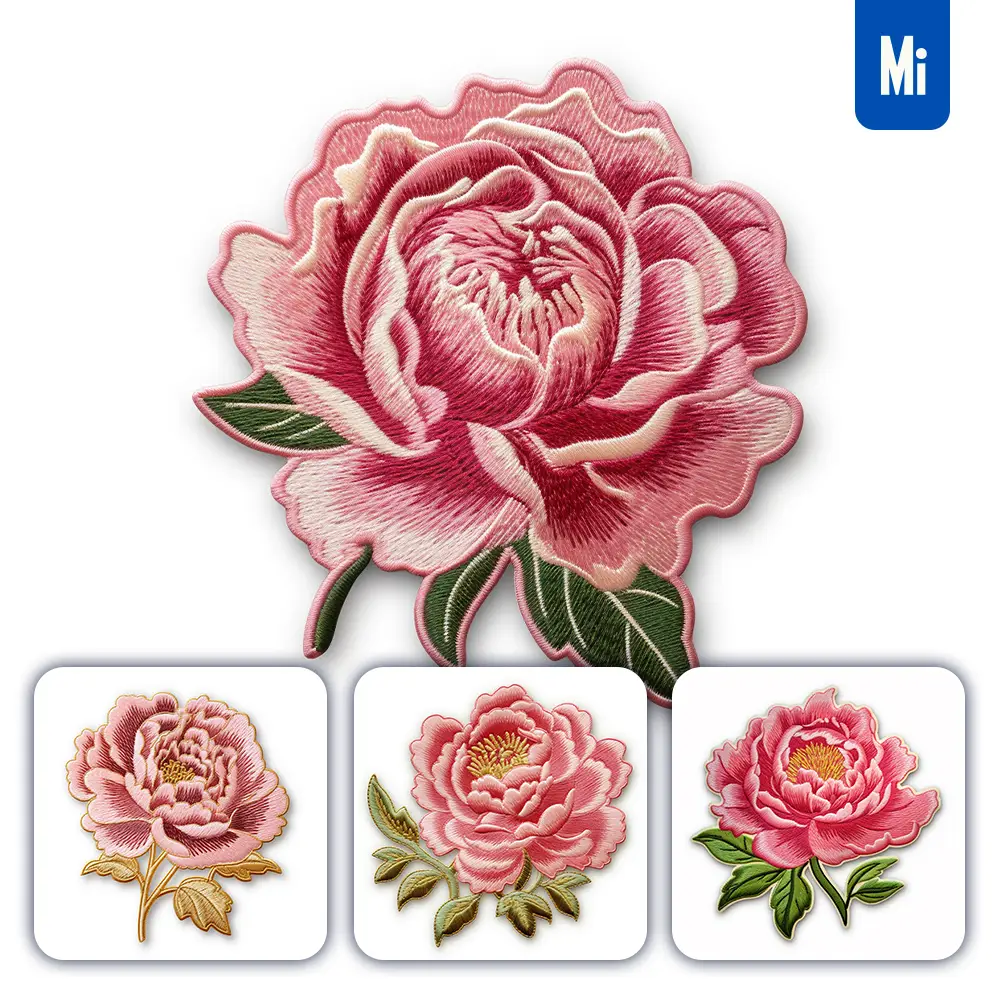 Midjourney Prompt Pink Peony Flower Flat Embroidery Fabric Gradient