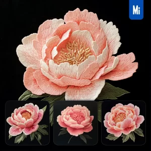 Midjourney Prompt Pink Peony Flower Petals Chinese Silk Artistry Embroidery Pattern