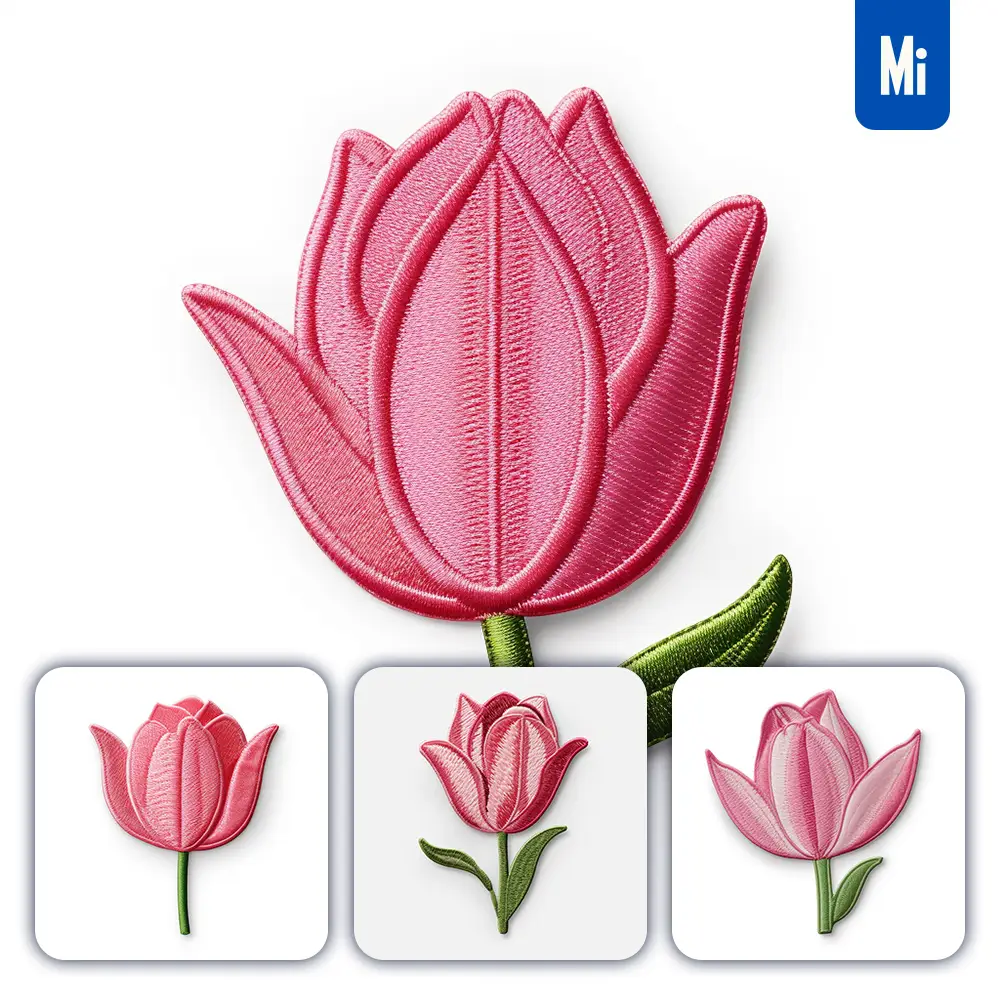 Midjourney Prompt Pink Tulip Flower Flat Embroidery Fabric Gradient