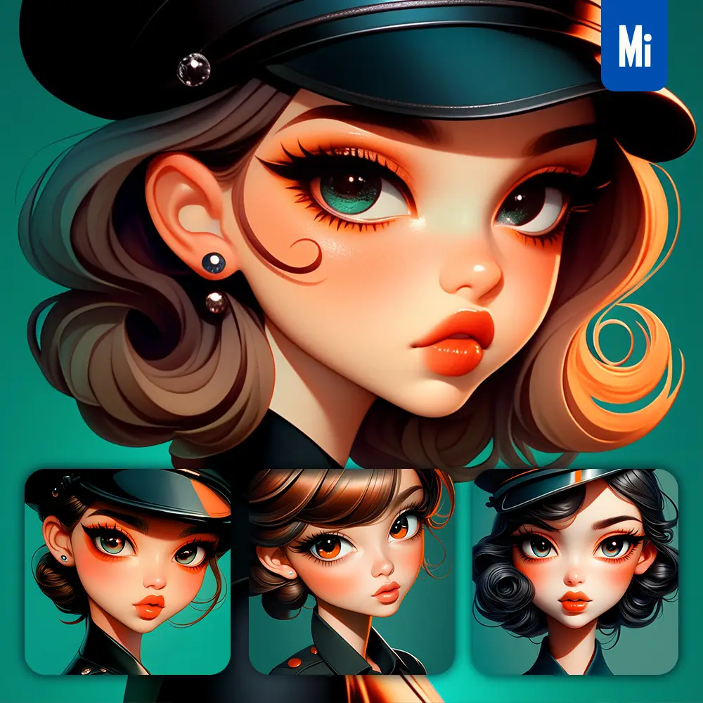Midjourney Prompt Policewoman Police Uniform Woman Girl Female Lady Hair Portrait Cartoon Illustration