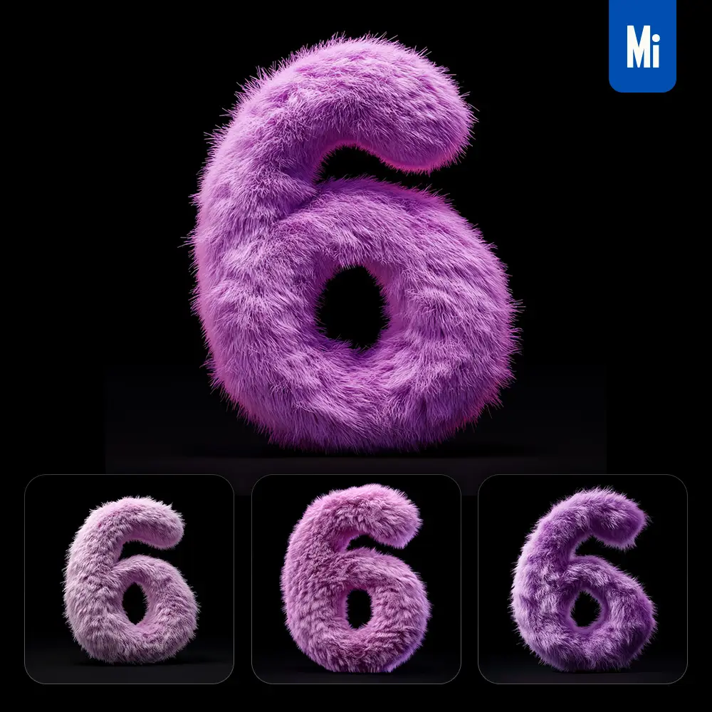 Midjourney Prompt Purple 6 Number Plush Fluffy Cute 3D Toy