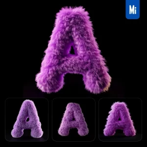 Midjourney Prompt Purple a Letter Plush Fluffy Cute 3D Toy