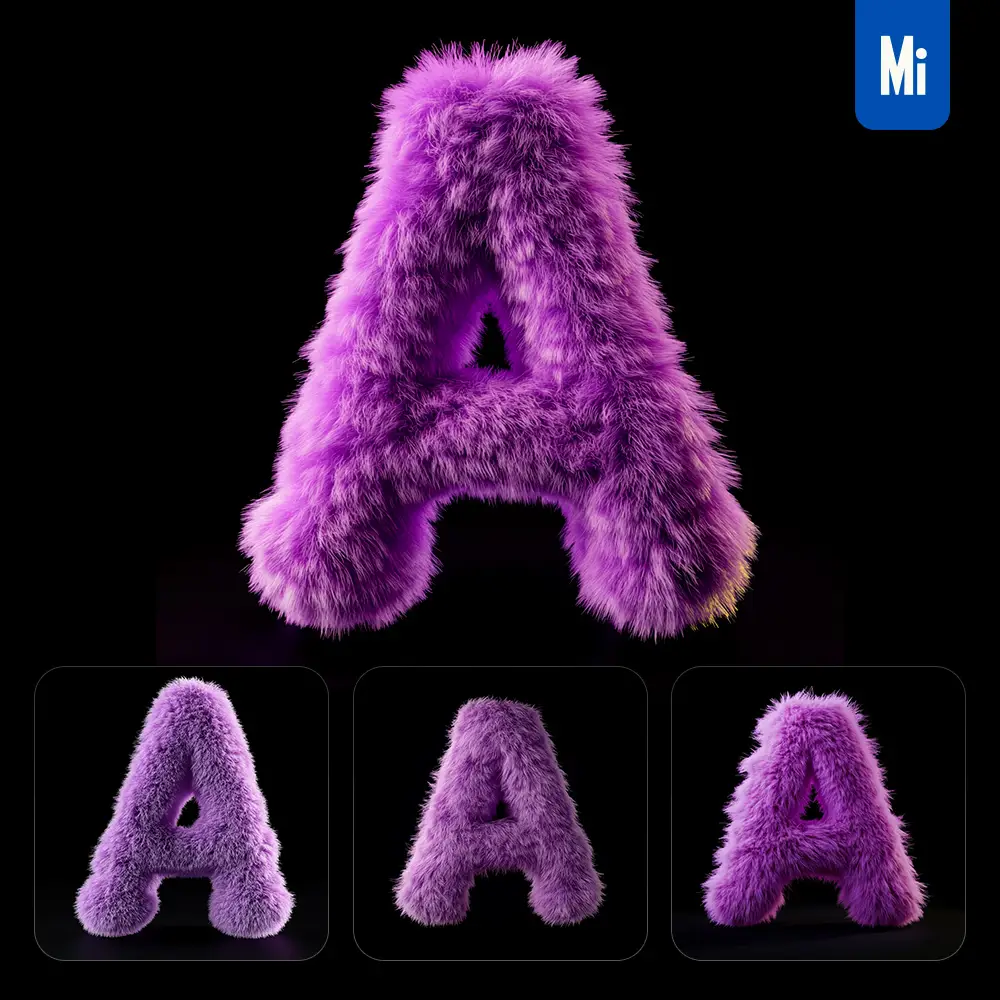 Midjourney Prompt Purple a Letter Plush Fluffy Cute 3D Toy