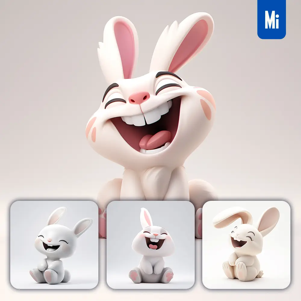 Midjourney Prompt Rabbit Hare Bunny Popmart Blind Box 3D Cute Smile Sit Toy Cartoon C4D