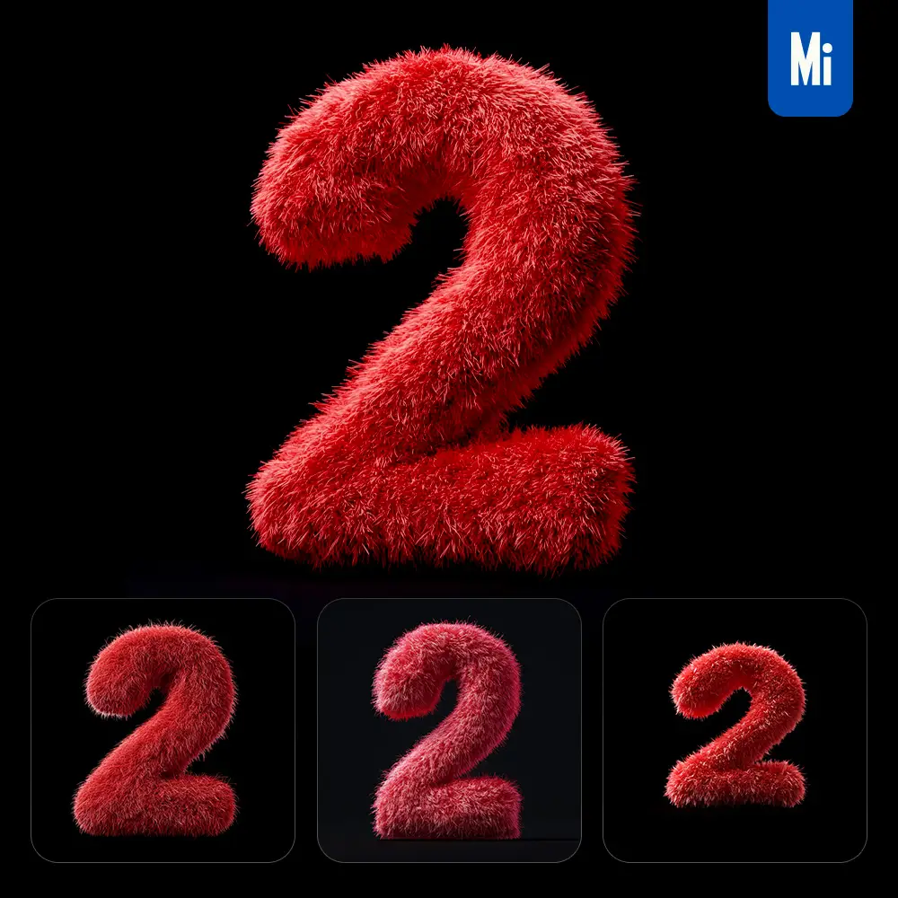 Midjourney Prompt Red 2 Number Plush Fluffy Cute 3D Toy