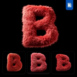 Midjourney Prompt Red B Letter Plush Fluffy Cute 3D Toy