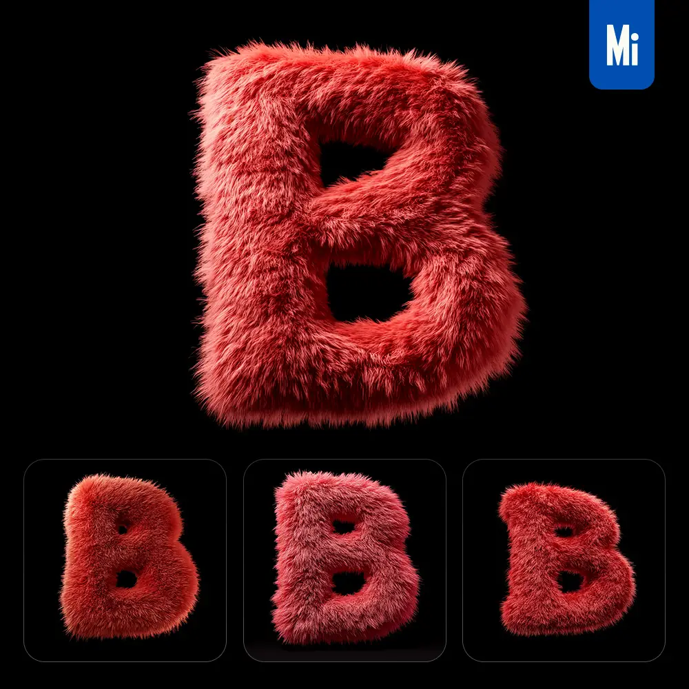 Midjourney Prompt Red B Letter Plush Fluffy Cute 3D Toy