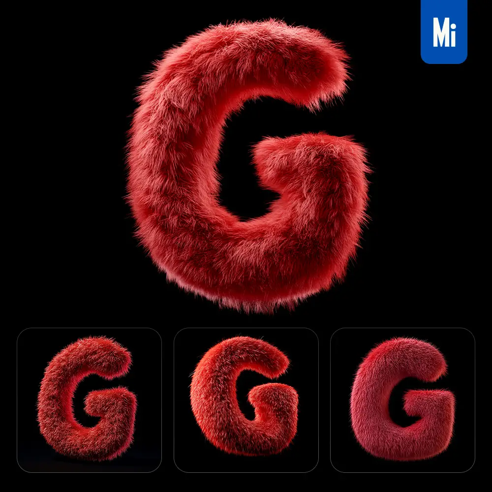 Midjourney Prompt Red G Letter Plush Fluffy Cute 3D Toy