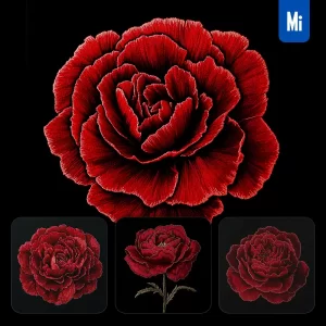 Midjourney Prompt Red Carnation Flower Petals Chinese Silk Artistry Embroidery Pattern