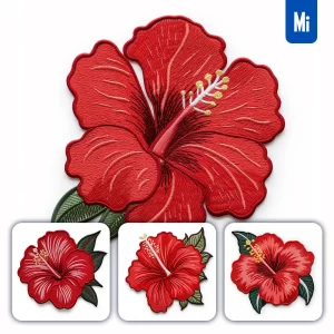 Midjourney Prompt Red Hibiscus Flower Flat Embroidery Fabric Gradient