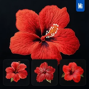 Midjourney Prompt Red Hibiscus Flower Petals Chinese Silk Artistry Embroidery Pattern