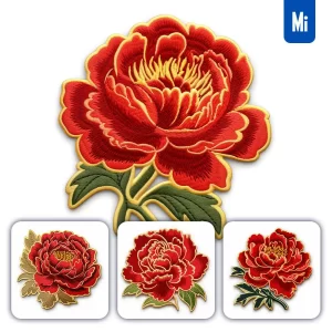 Midjourney Prompt Red Peony Flower Flat Embroidery Fabric Gradient