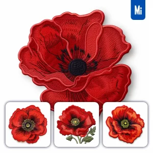 Midjourney Prompt Red Poppy Flower Flat Embroidery Fabric Gradient