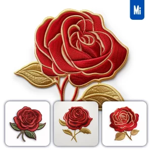 Midjourney Prompt Red Rose Flower Flat Embroidery Fabric Gradient