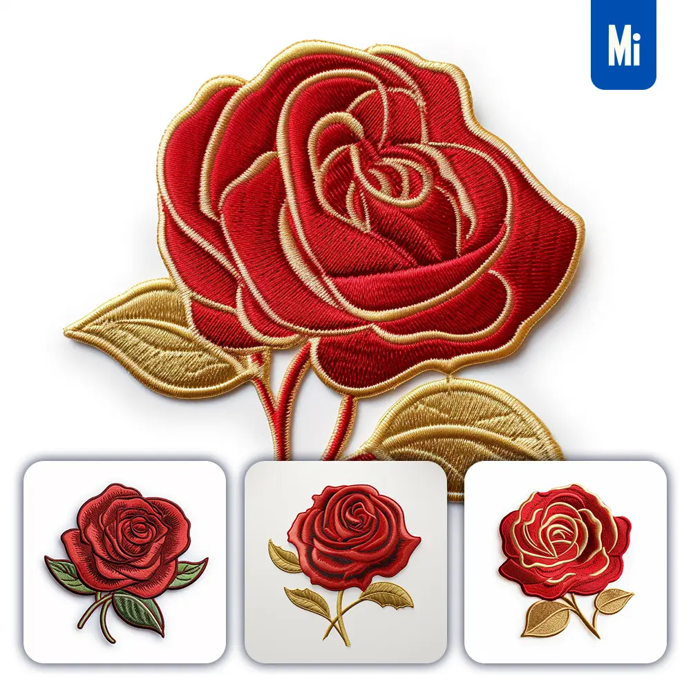 Midjourney Prompt Red Rose Flower Flat Embroidery Fabric Gradient