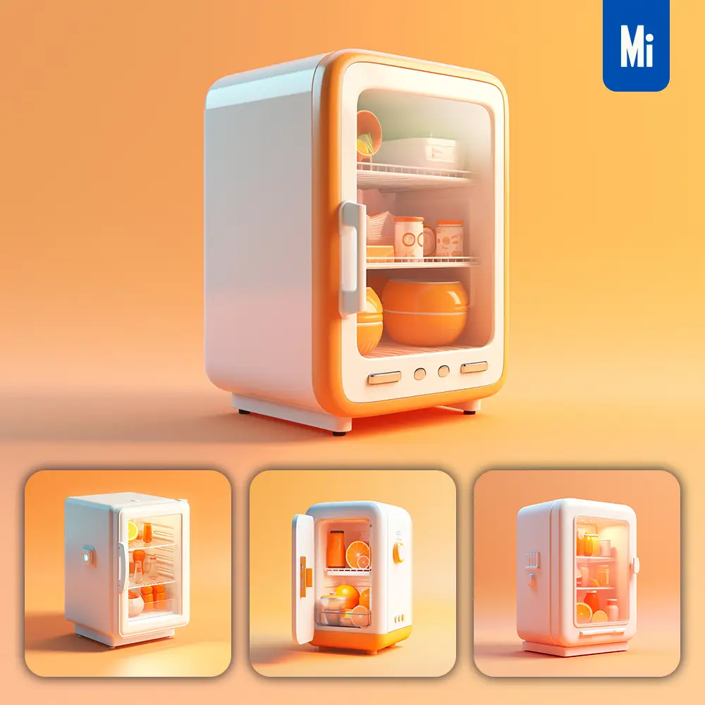Midjourney Prompt Refrigerator 3D Icon White Orange Appliances