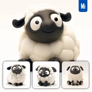 Midjourney Prompt Sheep Valais Blacknose Popmart Blindbox 3D Cute Cartoon Smile C4D Toy