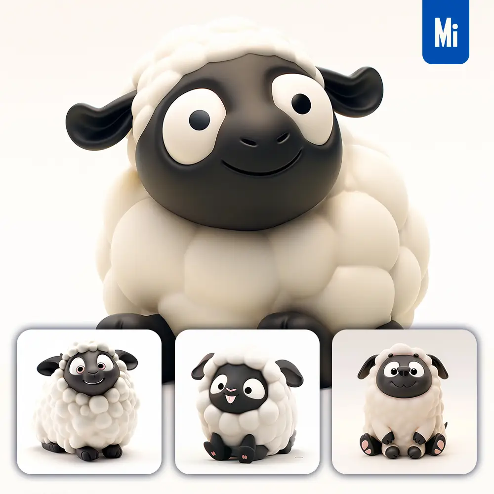 Midjourney Prompt Sheep Valais Blacknose Popmart Blindbox 3D Cute Cartoon Smile C4D Toy