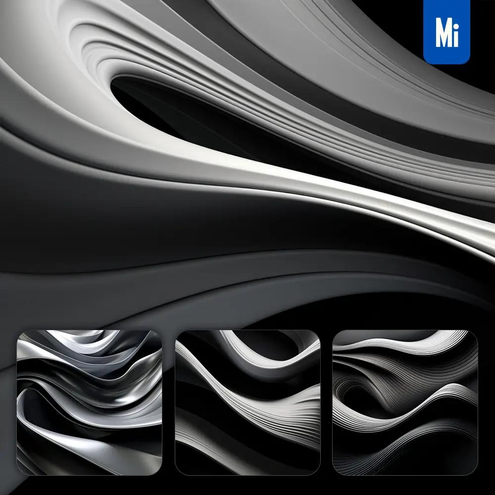 Midjourney Prompt Silver Modern Abstract Shape Elegant 3D Wallpaper Design Screensaver Curved Lines Minimalistic Background
