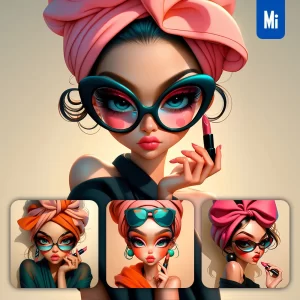 Midjourney Prompt Sunglasses Lipstick Girl Woman Female Lady Portrait Cartoon Illustration