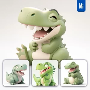 Midjourney Prompt Tyrannosaurus Dinosaur Popmart Blindbox 3D Cute Cartoon Smile C4D Toy
