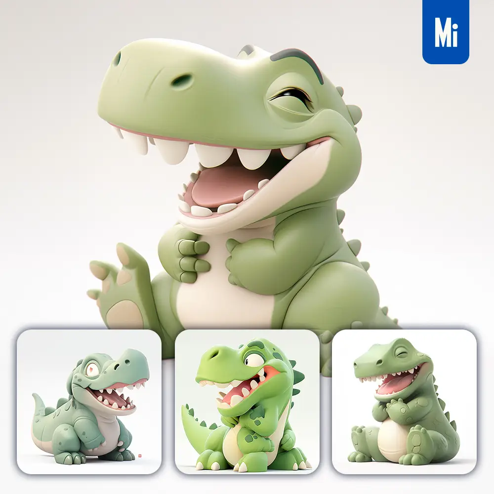 Midjourney Prompt Tyrannosaurus Dinosaur Popmart Blindbox 3D Cute Cartoon Smile C4D Toy