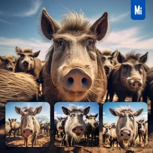 Midjourney Prompt Warthog Front Herd Head Close Up Animal Photography
