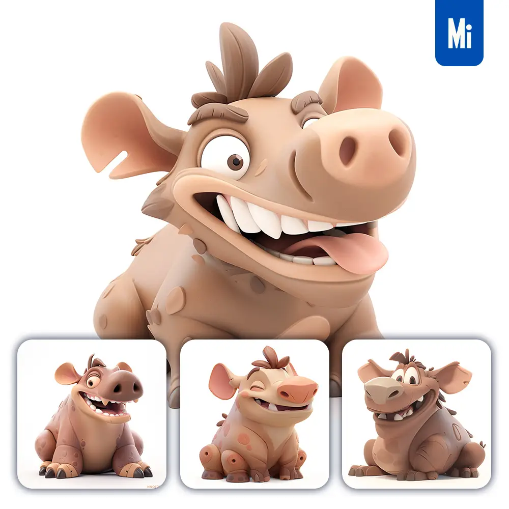 Midjourney Prompt Warthog Popmart Blindbox 3D Cute Cartoon Smile C4D Toy