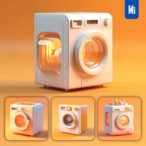 Midjourney Prompt Washing Machine Clothes Dryer 3D Icon White Orange Appliances