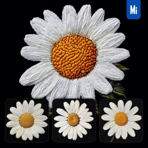 Midjourney Prompt White Daisy Flower Petals Chinese Silk Artistry Embroidery Pattern