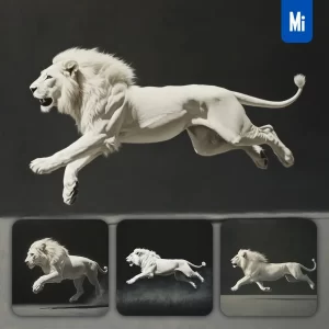 Midjourney Prompt White Lion Jump Running Sketch Detail Oil Painting Photography