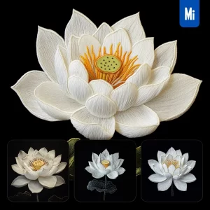 Midjourney Prompt White Lotus Flower Petals Chinese Silk Artistry Embroidery Pattern