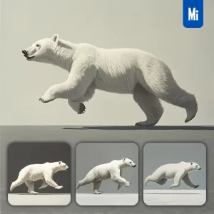 Midjourney Prompt White Polar Bear Side Running Sketch Detail Oil Painting Photography
