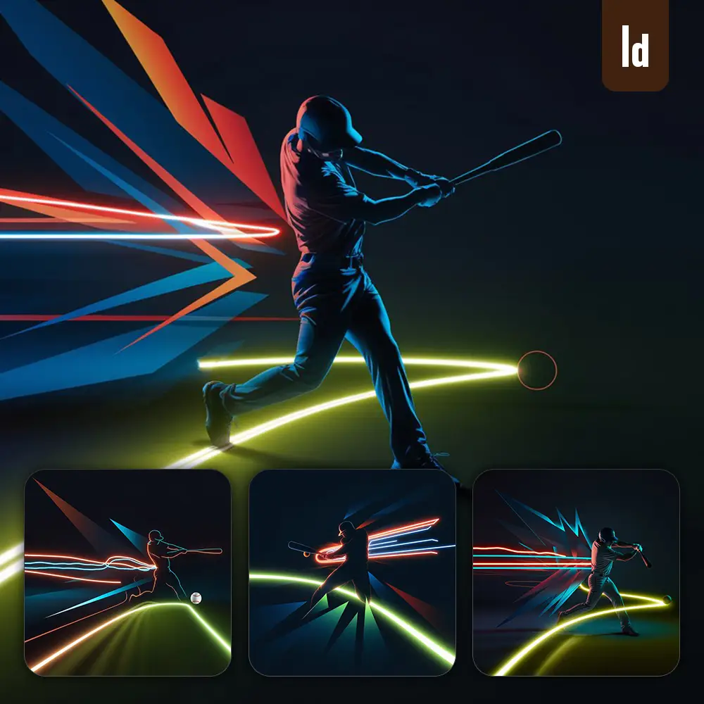 Ideogram Prompt Baseball Player Bat Ball Neon Light Lines Silhouette Art Digital Illustration
