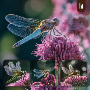 Ideogram Prompt Dragonfly Wings Pink Sedum Flower Macro Close Up Photography