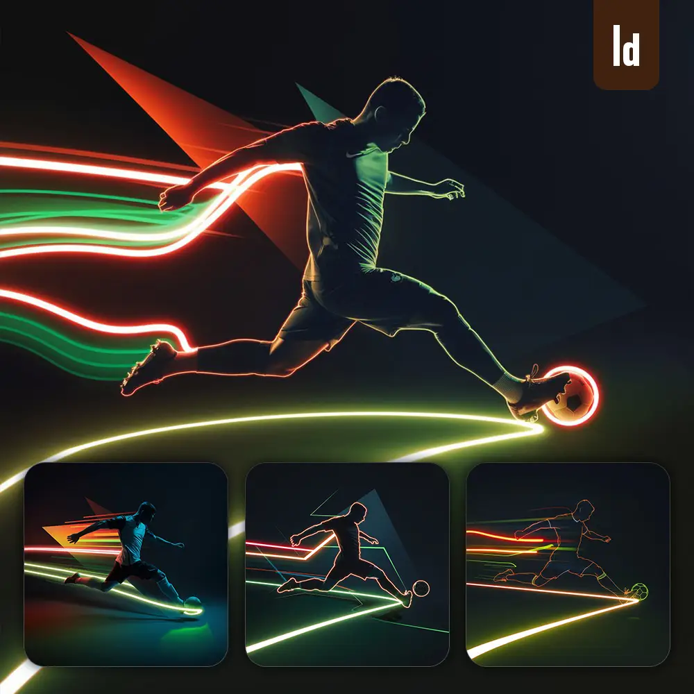 Ideogram Prompt Football Player Soccer Ball Neon Light Lines Silhouette Art Digital Illustration