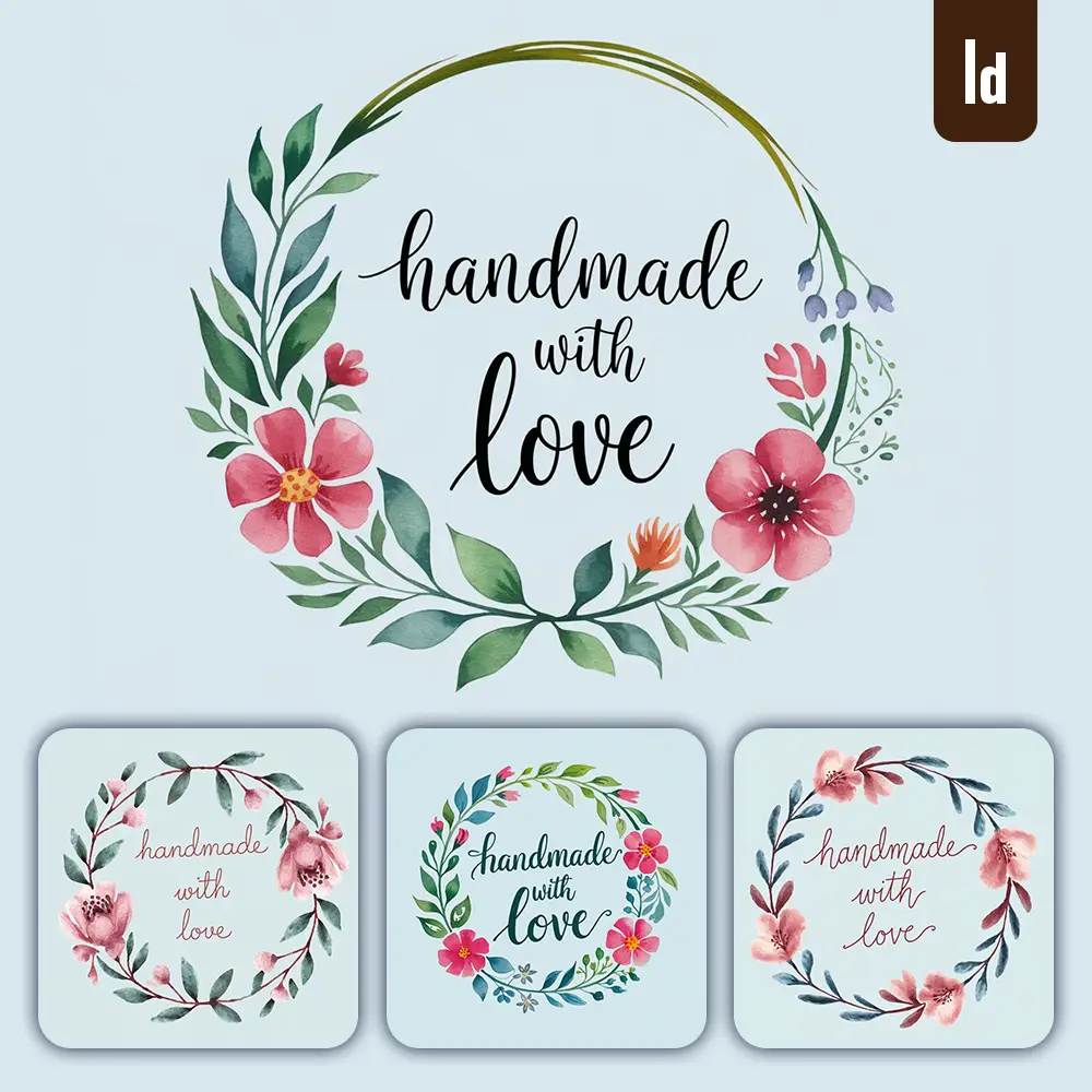 Ideogram Prompt Love Flower Leaves Circle Watercolor Round Logo Painting Illustration