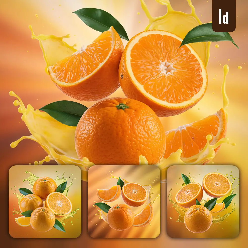 Ideogram Prompt Orange Splash Juice Fresh Leaves Advertising Photography