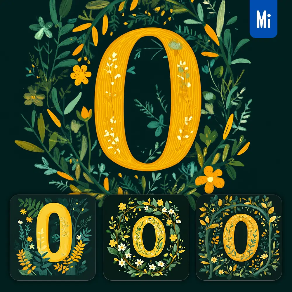 Midjourney Prompt 0 Number Text Yellow Leaf Leaves Tree Branches Illustration Vector Drawing