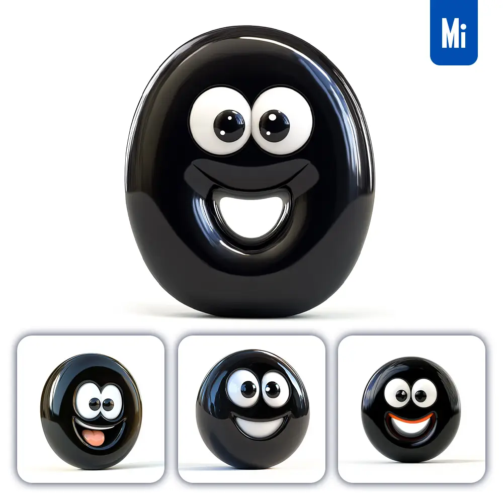 Midjourney Prompt 0 Black Number Cute Cartoon 3D Smile Eyes Icon