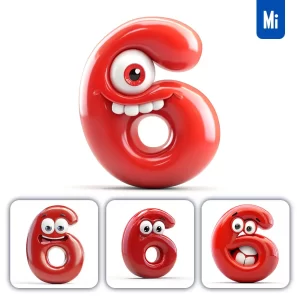 Midjourney Prompt 6 Red Number Cute Cartoon 3D Smile Eyes Icon