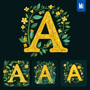 Midjourney Prompt a Letter Text Yellow Leaf Leaves Tree Branches Illustration Vector Drawing