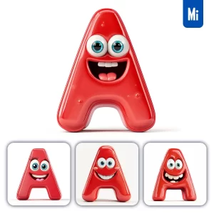 Midjourney Prompt a Red Capital Letter Cute Cartoon 3D Smile Eyes Icon