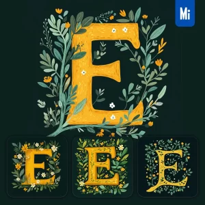 Midjourney Prompt E Letter Text Yellow Leaf Leaves Tree Branches Illustration Vector Drawing
