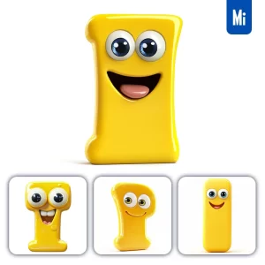 Midjourney Prompt I Yellow Capital Letter Cute Cartoon 3D Smile Eyes Icon