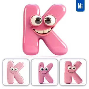 Midjourney Prompt K Pink Capital Letter Cute Cartoon 3D Smile Eyes Icon