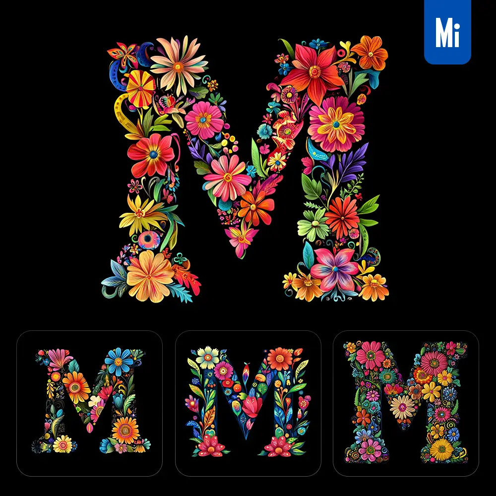 Midjourney Prompt M Letter Test Flower Colorful Illustration Logo