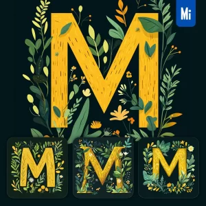 Midjourney Prompt M Letter Text Yellow Leaf Leaves Tree Branches Illustration Vector Drawing