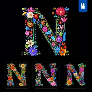 Midjourney Prompt N Letter Test Flower Colorful Illustration Logo