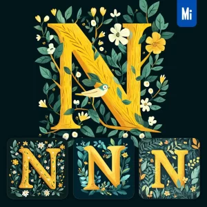 Midjourney Prompt N Letter Text Yellow Leaf Leaves Tree Branches Illustration Vector Drawing